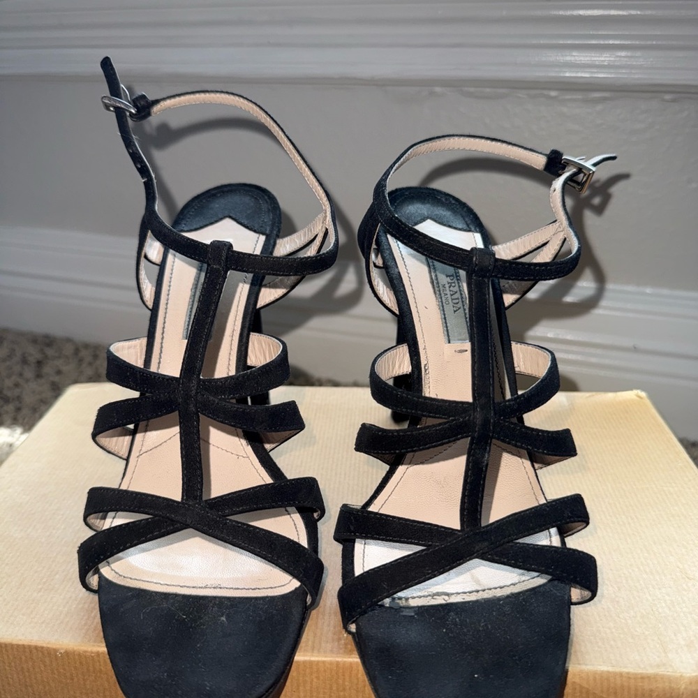 Prada Black Strappy Heels